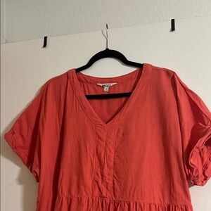 Briggs New York Coral Pink V-Neck Ruffled Tiered Sundress